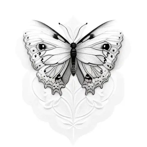 black and white butterfly on top of a rose tattoo design idea