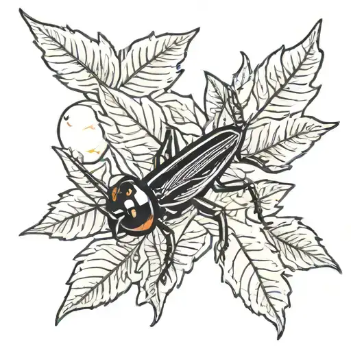 cricket and orange leaves  tattoo design idea
