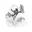 A skydiver soaring through a field of coffee plants tattoo design idea
