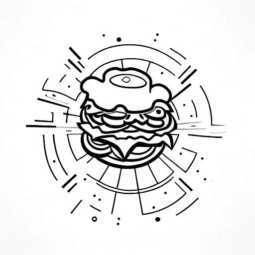 tiny classic hamburger, black minimal lines only tattoo design idea