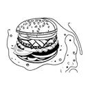 a black, fine line, tiny tattoo stencil of a hamburger, only lines drawing.  simple and without details. tattoo design idea