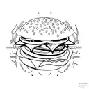a black, fine line, tiny tattoo stencil of a hamburger, only lines drawing.  simple and without details. tattoo design idea