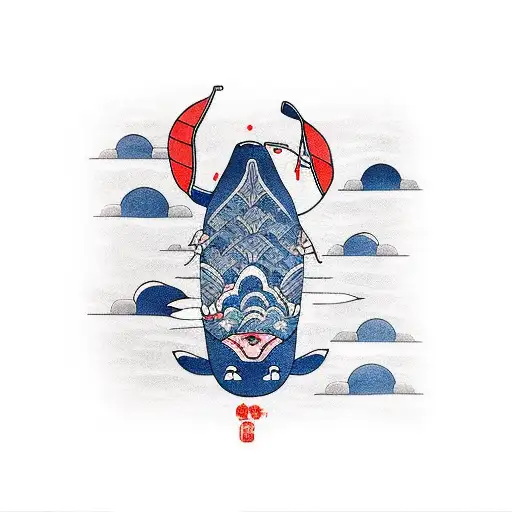 whale and man in canoe tattoo design idea