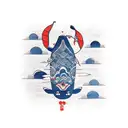 whale and man in canoe tattoo design idea