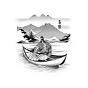 whale and man in canoe tattoo design idea