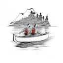 humpback whale and man in canoe with dog tattoo design idea