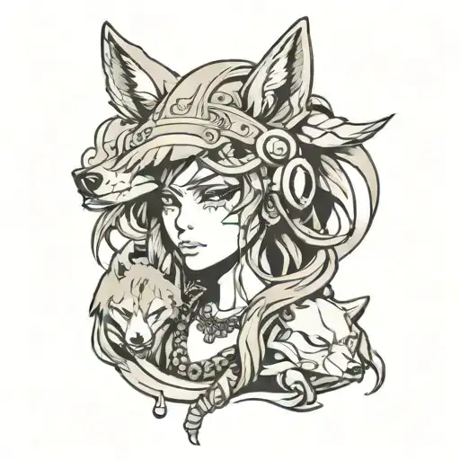anime girl with wolf headdress being worn tattoo design idea
