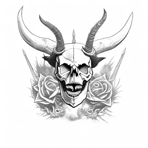skull fangs and horns  tattoo design idea
