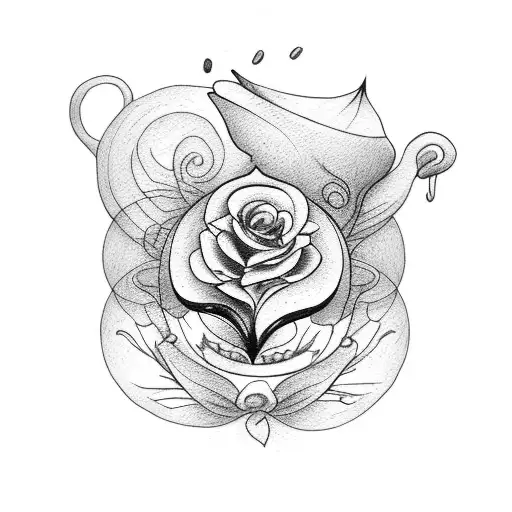 coffee with lily and a croissant tattoo design idea