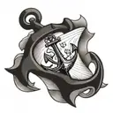 anchor with scroll across top that says "ShipWreck" tattoo design idea