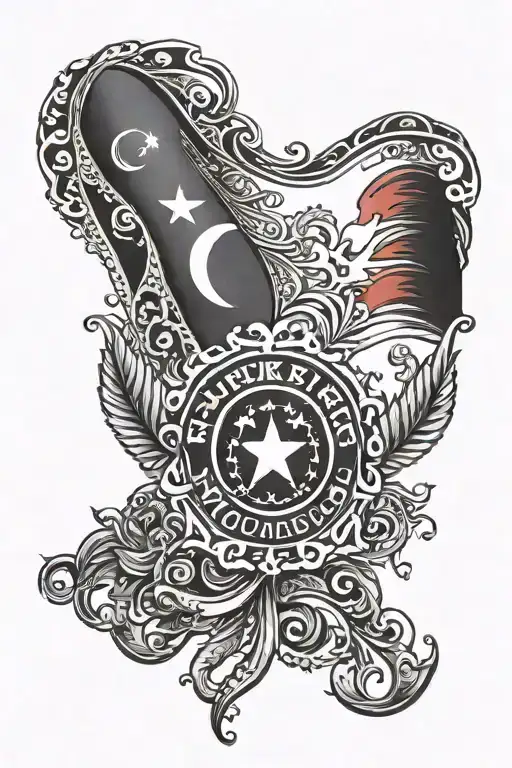 Turkish flag and says “no risk no reward " wrote tattoo design idea