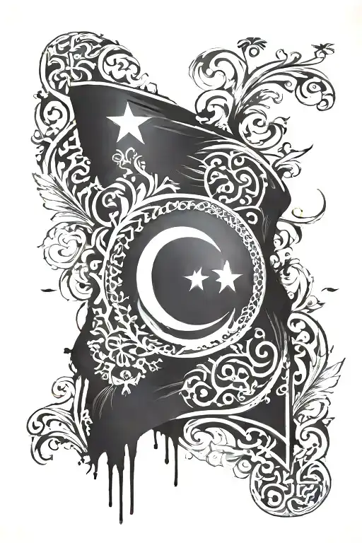 Turkish flag and says “no risk no reward " wrote tattoo design idea