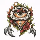 fish hook and deer antler heart shape tattoo design idea