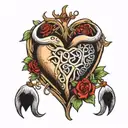 fish hook and deer antler heart shape tattoo design idea