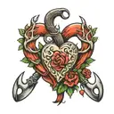 fish hook and deer antler heart shape tattoo design idea