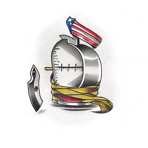 American traditional tattoo of a hammer, pencil, and tape measure tattoo design idea