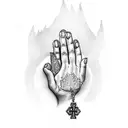praying hands with money rosary tattoo design idea