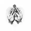 praying hands with money rosary tattoo design idea