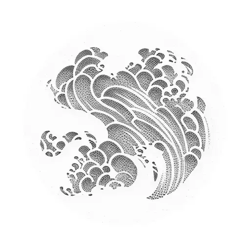 Japanese waves, surrounded by small continuous circles made up of leaves  tattoo design idea