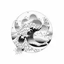 Japanese waves, surrounded by small continuous circles made up of leaves  tattoo design idea