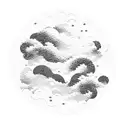 Japanese waves, surrounded by small continuous circles made up of leaves  tattoo design idea