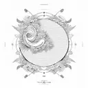 Japanese waves, surrounded by circles of flowers and leaves in a continuous circle design  tattoo design idea