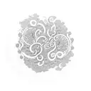 Japanese waves, surrounded by circles of flowers and leaves in a continuous circle design  tattoo design idea