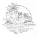 Water and palm trees colors sunset over lake tattoo design idea