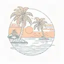 Water and palm trees colors sunset over lake tattoo design idea