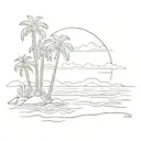 Water and palm trees colors sunset over lake tattoo design idea