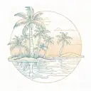 Water and palm trees colors sunset over lake tattoo design idea