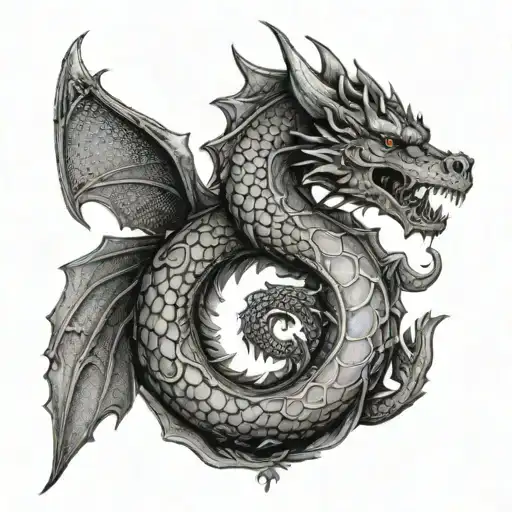 crescent and small dragon tattoo design idea