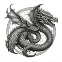 crescent and small dragon tattoo design idea