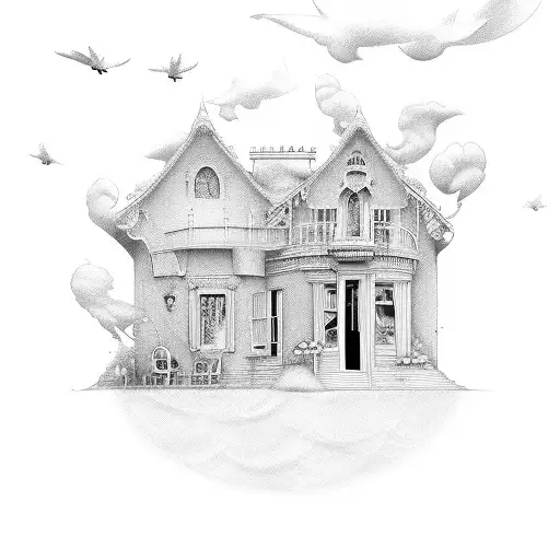 27 club house with dove and clouds tattoo design idea