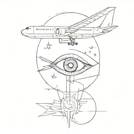 evil eye, brain is the limit, aeroplane flying tattoo design idea