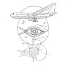evil eye, brain is the limit, aeroplane flying tattoo design idea