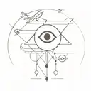 evil eye, brain is the limit, aeroplane flying tattoo design idea