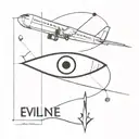 evil eye, brain is the limit, aeroplane flying tattoo design idea