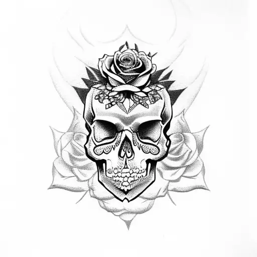 skull with roses and owl tattoo design idea