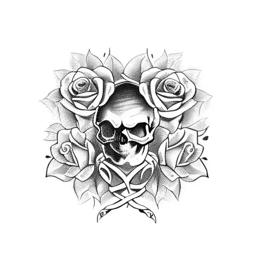 skull with roses and owl tattoo design idea