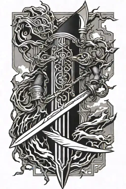 longsword and lightning tattoo design idea
