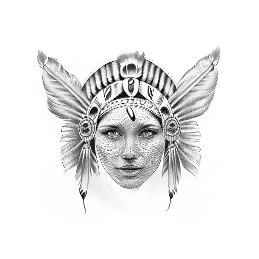 indian chief female headress tattoo design idea