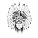 indian chief female headress tattoo design idea