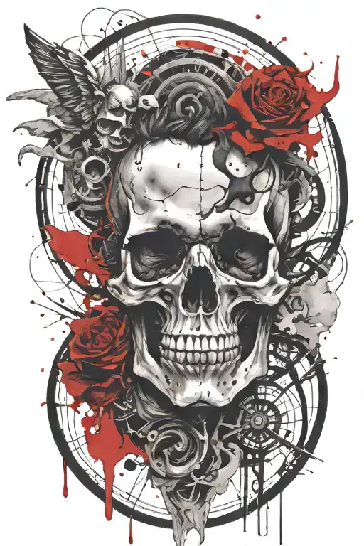 marcus aurelius and skull surrounded tattoo design idea