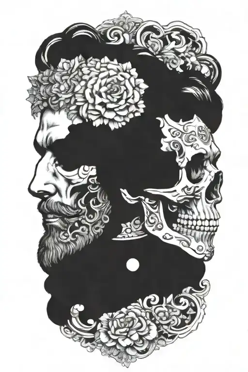 marcus aurelius and skull surrounded tattoo design idea