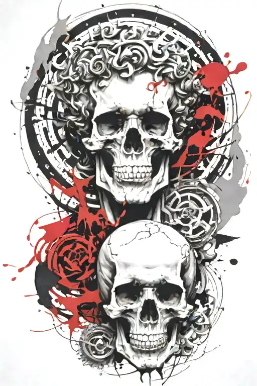 marcus aurelius and skull surrounded tattoo design idea