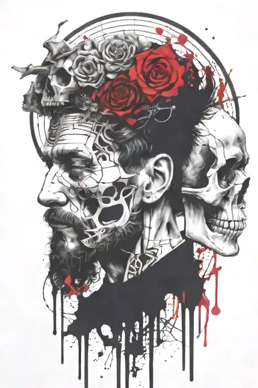 marcus aurelius and skull surrounded tattoo design idea