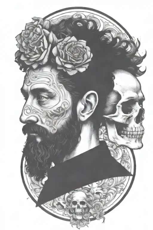 marcus aurelius and skull surrounded tattoo design idea
