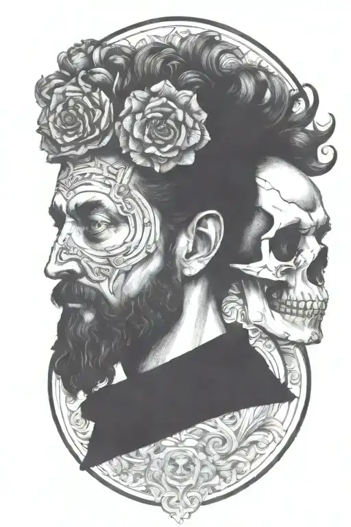 marcus aurelius and skull surrounded tattoo design idea