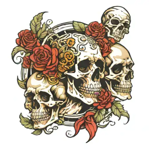 marcus aurelius and skull surrounded tattoo design idea